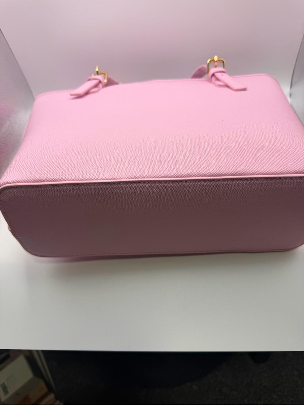 Valentino Orlandi Pink Tote with Matching Pouch and Gold Accents - Picture 3 of 5